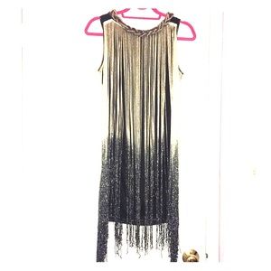 Gold and black fringe cocktail dress